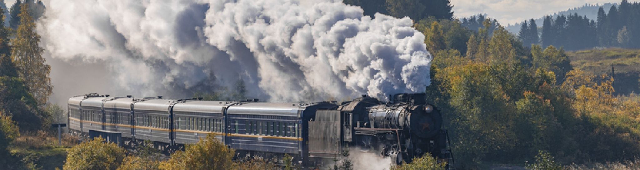 Lokomotywa parowa w kłębach pary