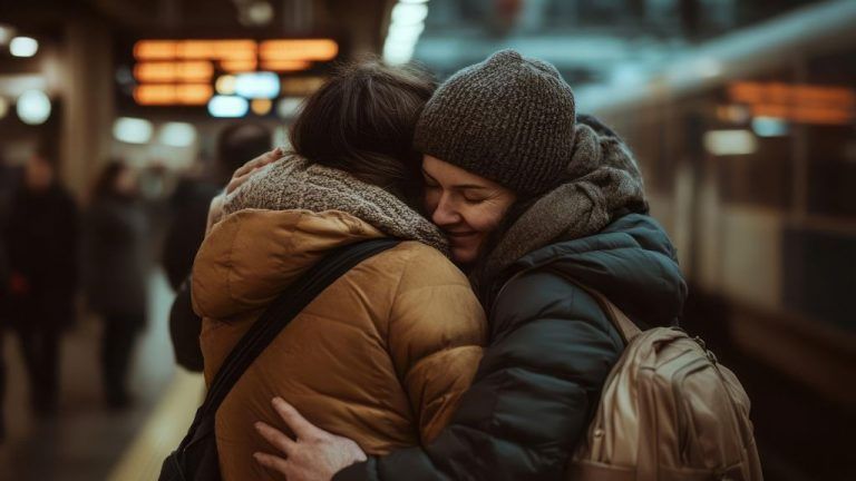 rodzina z dziećmi na dworcu